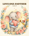 Love One Another — 1 John 4:7 watercolour scripture print, Ezra and Nibbles sharing an acorn